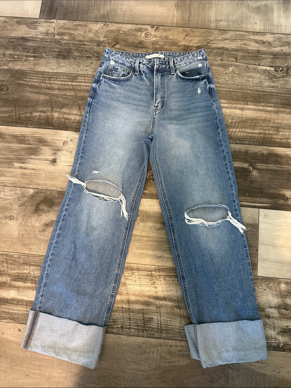 Altar'd State Light Blue Boyfriend Jeans with Knee Rips
